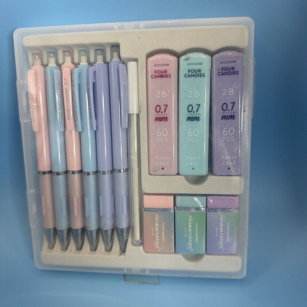 6PCS Cute Mechanical Pencil Set with 372 Leads & Erasers, 0.7mm 6PCS 0.7 mm